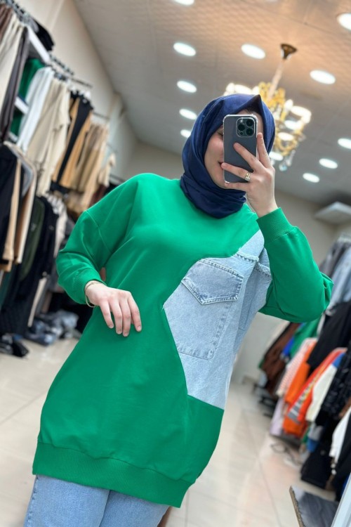 Kot Cep Detaylı Sweat Benetton Yeşil