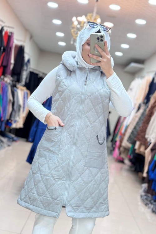 KÜRKLÜ GÜNER ŞİŞME YELEK  Gri