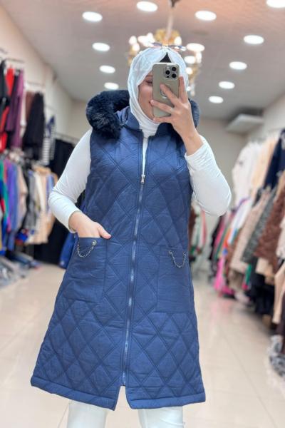 KÜRKLÜ GÜNER ŞİŞME YELEK Lacivert