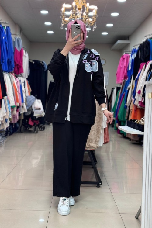 LEOPAR BASKILI TAKIM Siyah