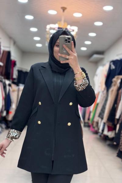 LEOPAR KOLLU BLAZER CEKET   Siyah