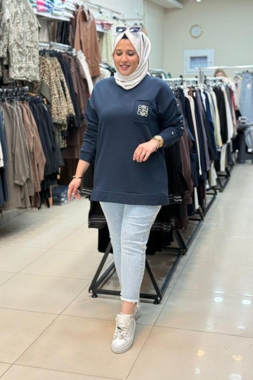 MİHRA SWEAT Petrol Mavisi