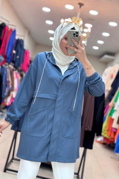 MODAL KUMAŞ COTTON CEKET  İndigo Mavi