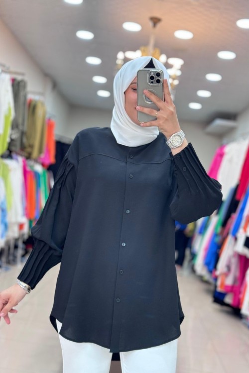 Nervürlü Gömlek  Siyah