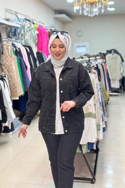 NOQTA DENİM TAŞLI KOT CEKET Siyah