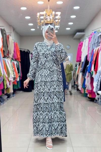 NOQTA VİSKON ELBİSE Siyah