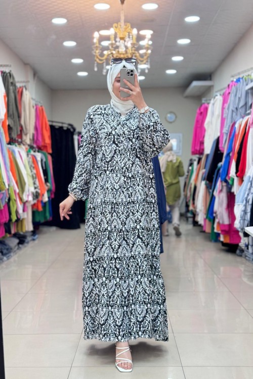 NOQTA VİSKON ELBİSE Siyah