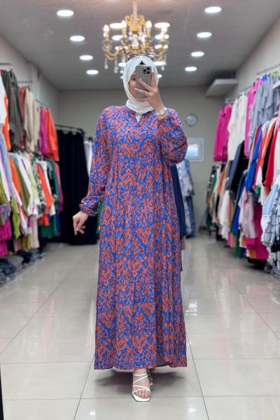 NOQTA VİSKON ELBİSE Mavi