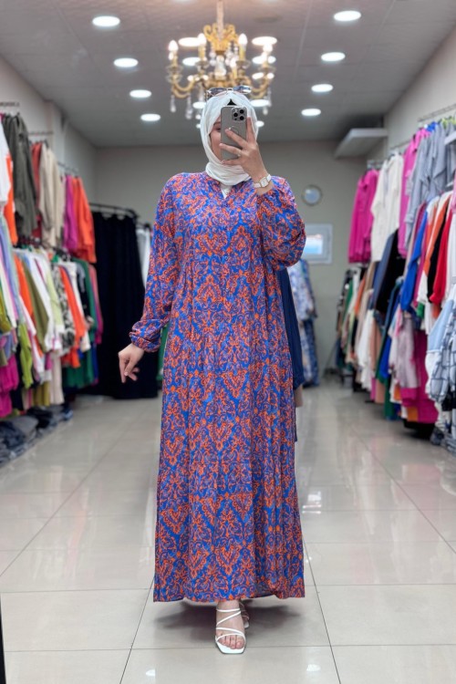 NOQTA VİSKON ELBİSE Mavi