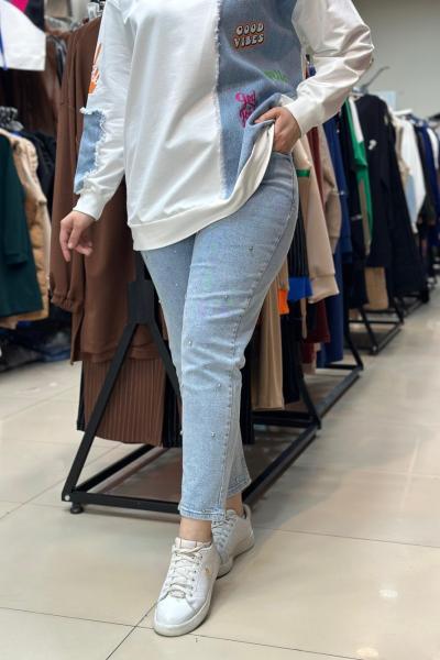 Noshe Likralı Dağınık Taşlı Kot Buz Mavi BUZ MAVİ