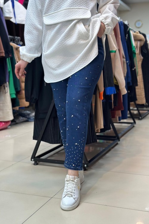 Noshe Likralı Dağınık Taşlı Kot Lacivert Lacivert