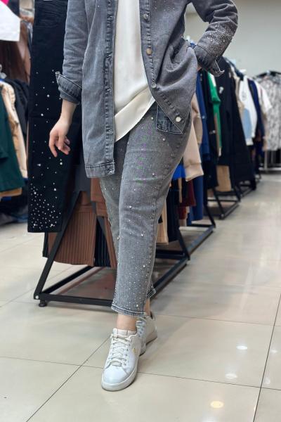 Noshe Likralı Dağınık Taşlı Kot Füme Füme