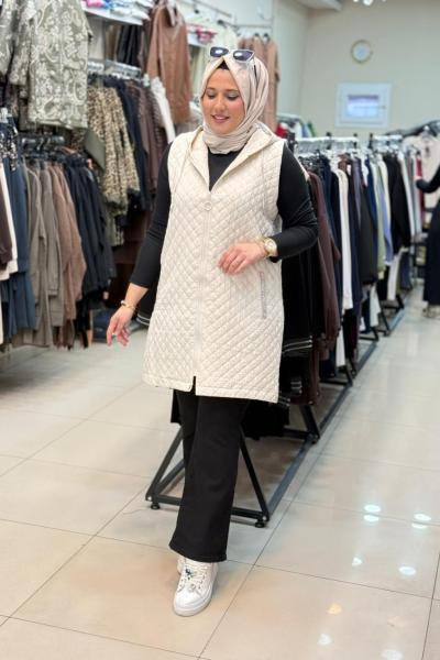 NOSHE TAŞLI KAPİTONE YELEK Taş Rengi