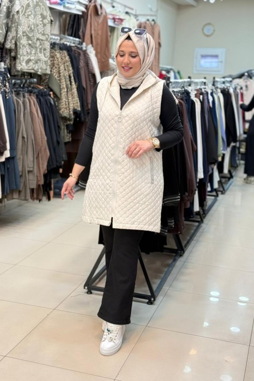 NOSHE TAŞLI KAPİTONE YELEK Taş Rengi