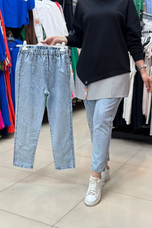 Noshe Taş İşlemeli Kot Gök Mavi Gök Mavi