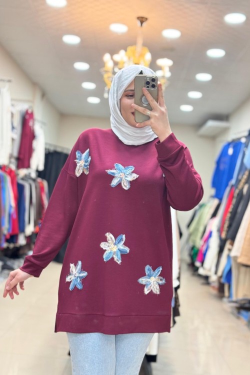 OYSHO ÇİÇEK TUNİK  Bordo