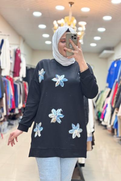 OYSHO ÇİÇEK TUNİK  Siyah