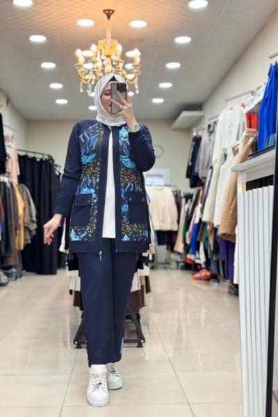 OYSHO ÖNÜ DESENLİ  TAKIM  Lacivert