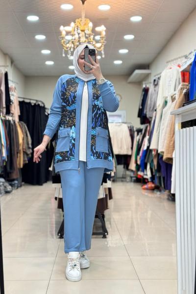 OYSHO ÖNÜ DESENLİ  TAKIM  İndigo Mavi