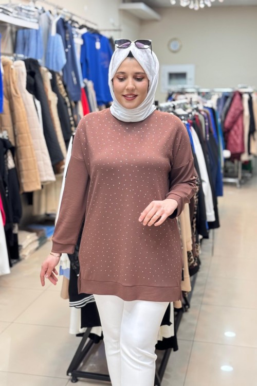 OYSHO TAŞLI TUNİK  Kahverengi
