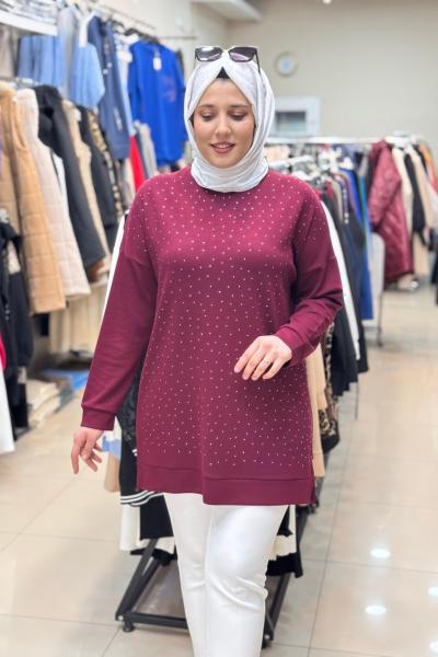 OYSHO TAŞLI TUNİK  Bordo