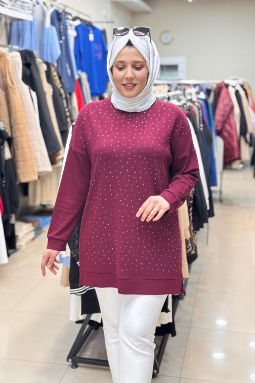 OYSHO TAŞLI TUNİK  Bordo