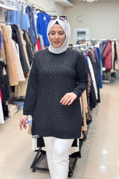 OYSHO TAŞLI TUNİK  Siyah