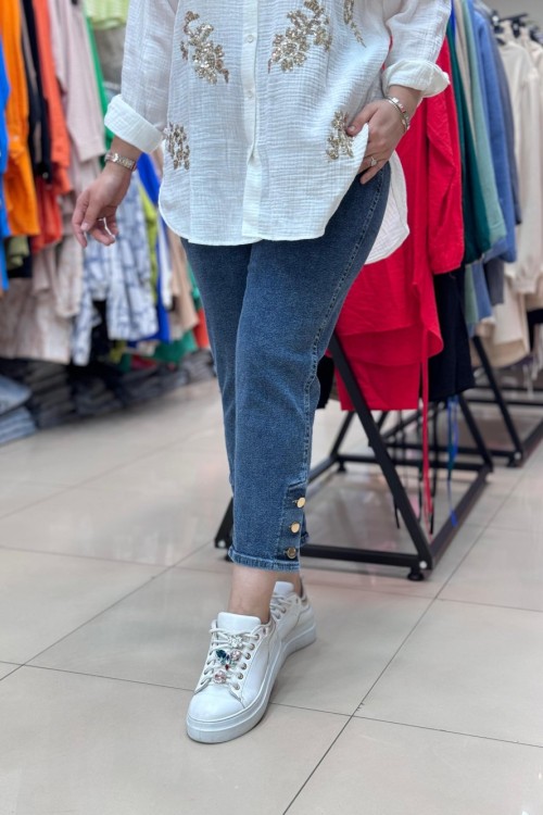 PAÇASI DÜĞMELİ PANTOLON  Lacivert