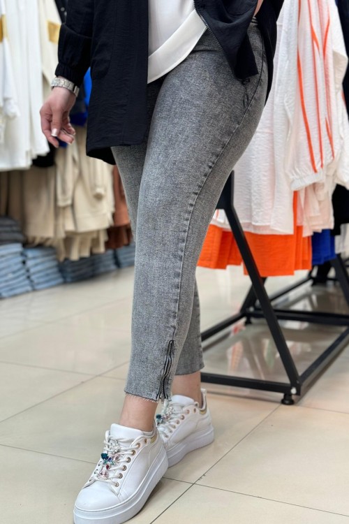 Paçası Fermuarlı Kot Pant. Füme Füme