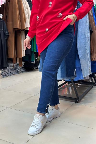 Paçası Taşlı Pantalon Lacivert Lacivert