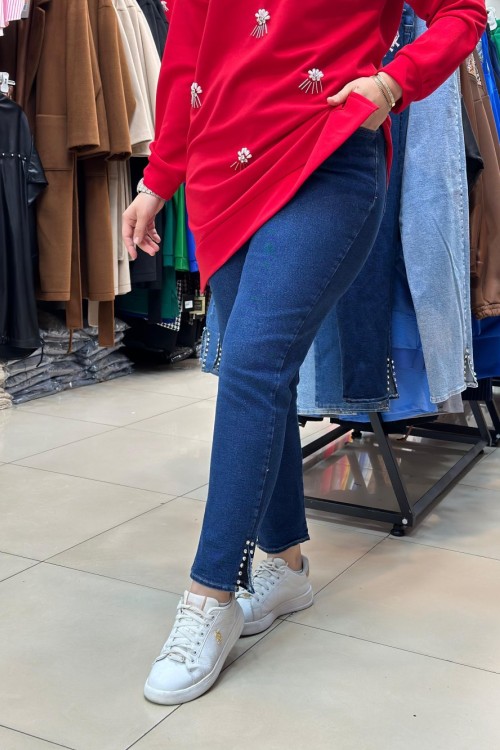 Paçası Taşlı Pantalon Lacivert Lacivert