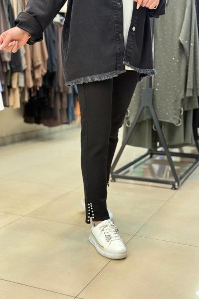 Paçası Taşlı Pantolon Siyah