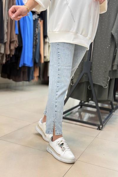 Paçası Taşlı Pantolon BUZ MAVİ