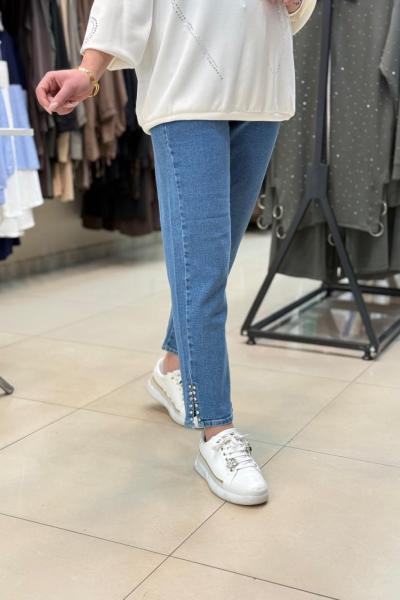 Paçası Taşlı Pantolon Mavi