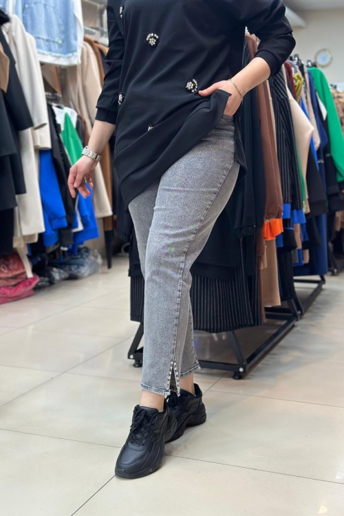 Paçası Taşlı  Pantalon Füme   Füme