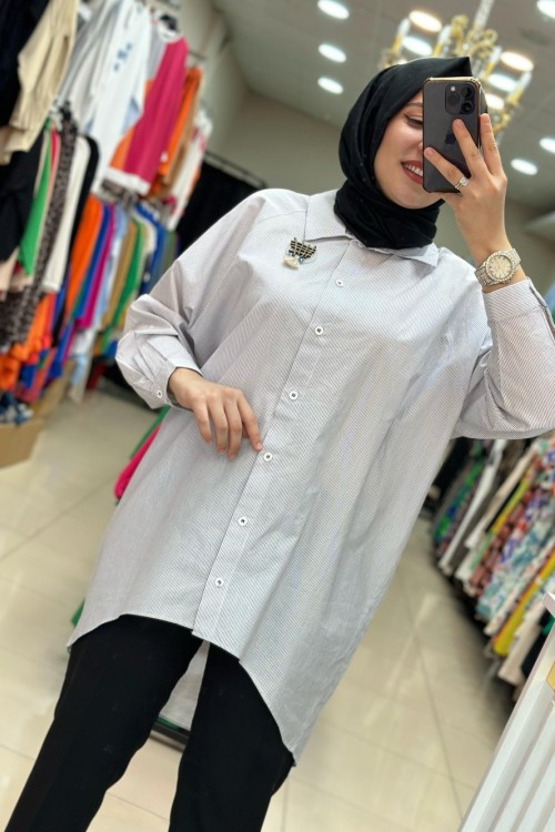 Poplin Puane Gömlek Siyah Beyaz