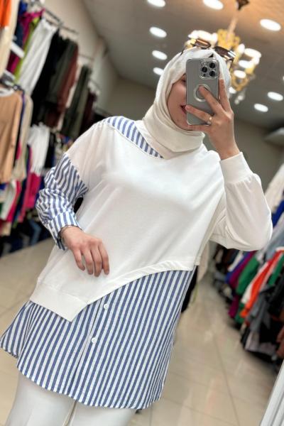 10452 Puane Çizgili Tunik Mavi Mavi