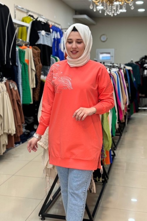Puane  Sağ Omzu İşlemeli Tunik Turuncu  Turuncu