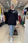 Puane  Sağ Omzu İşlemeli Tunik Siyah Siyah
