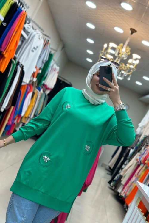 Puane Taşlı Sweatshırt Benetton  Benetton Yeşil