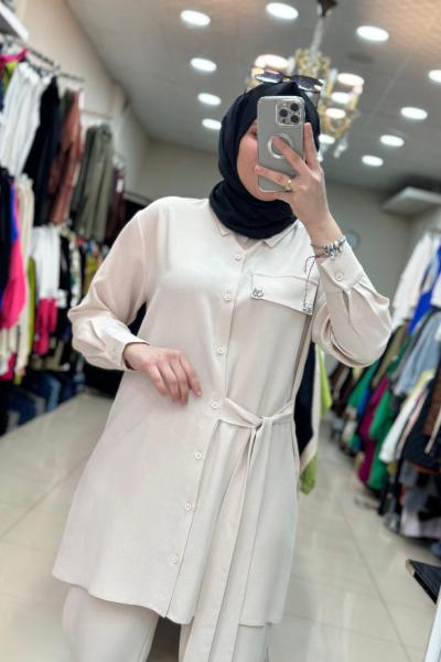 Puane Yandan Bağlamali Takim Bej Bej