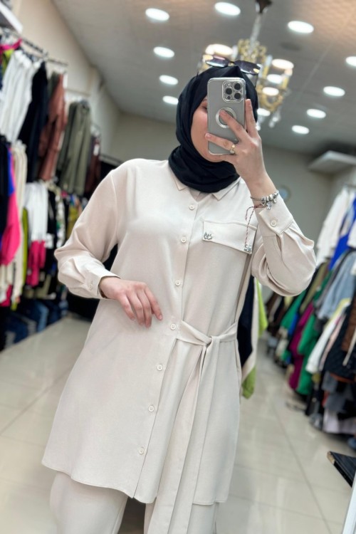 Puane Yandan Bağlamali Takim Bej Bej