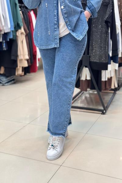 PÜSKÜLLÜ KOT PANTOLON KOT MAVİ