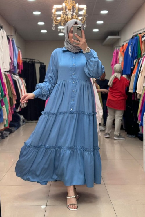 SATEN ELBİSE  Mavi