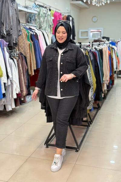 SİMLİ KOT CEKET Siyah