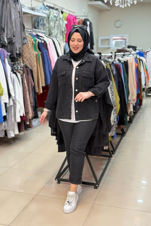 SİMLİ KOT CEKET Siyah