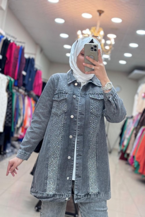 SIRALI TAŞLI KOT CEKET Füme