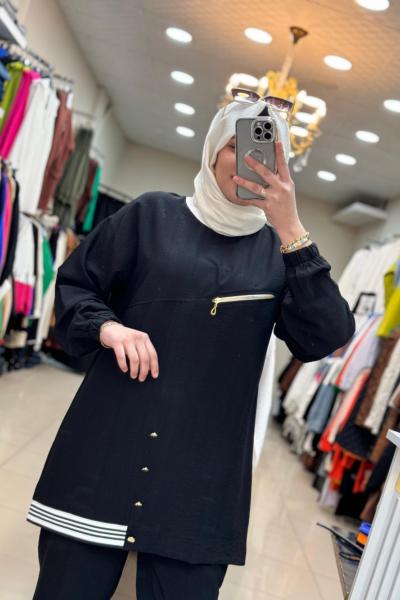 Takim Kol Şeritli Takim Siyah Siyah