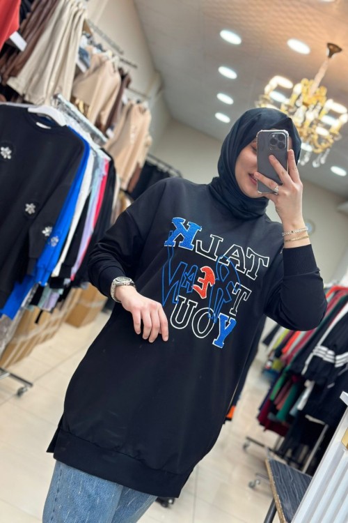 TALK YAZILI TUNİK  Siyah