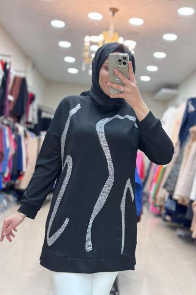 TAŞ BASKILI TUNİK  Siyah